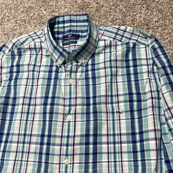 Vineyard Vines Men's Sz XXL Classic Fit Tucker Blue & Green Plaid Long Sleeve - Picture 3 of 8